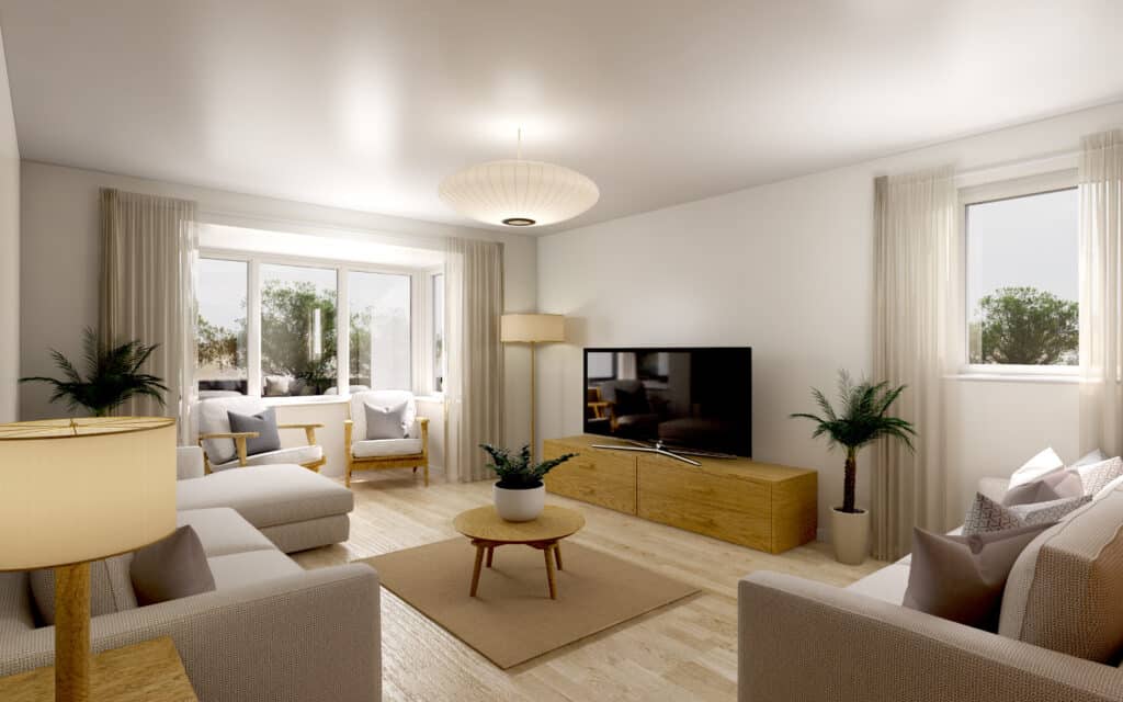Internal CGI image of Azure Point lounge to scale
